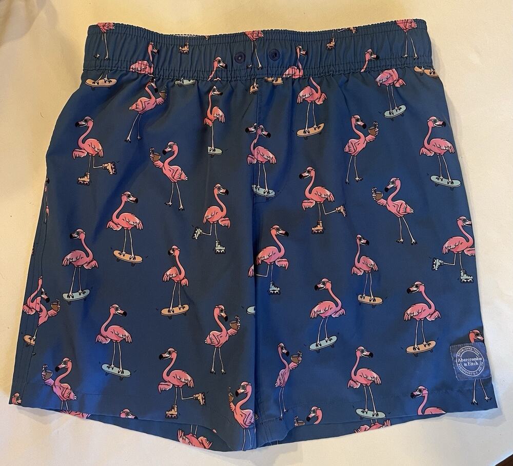 Abercrombie & Fitch Flamingo Swim Trunks Blue Pink Skateboard Rollerblade 9/10